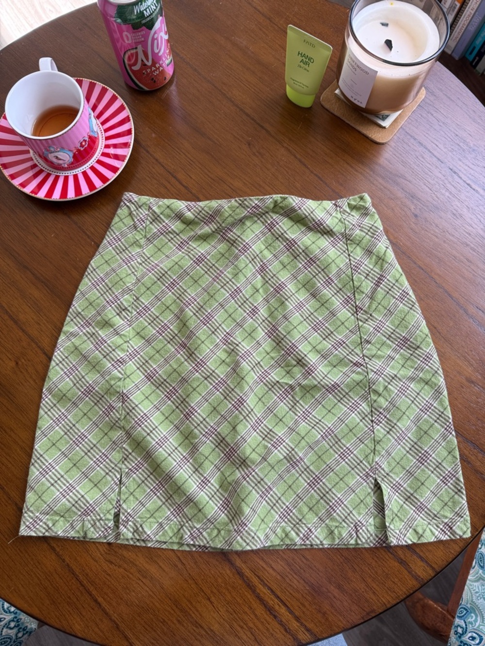 Brandy Melville Green Plaid A-Line Mini Skirt One Size